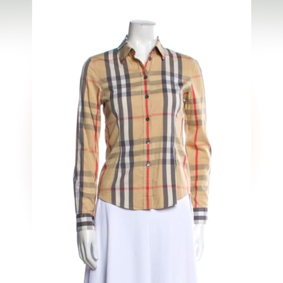 Burberry London plaid print long sleeve top - xs - Picture 1 of 5